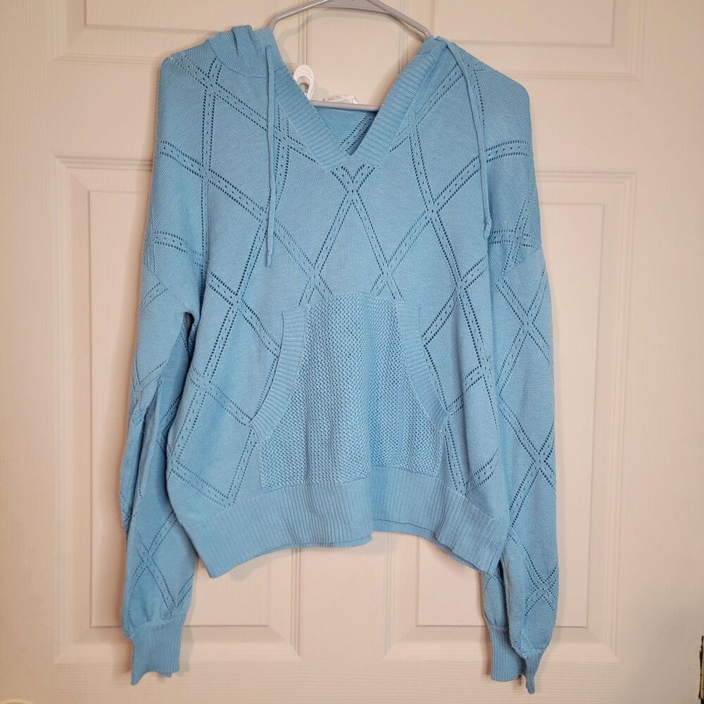 Candace Cameron Bure Hooded Sweater Turquoise Small Beach California Boho